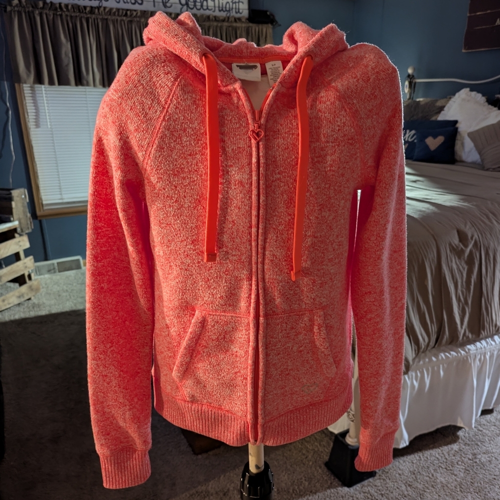 Aeropostale Women's Bright Coral Zip Up hooded sweater. Size Small